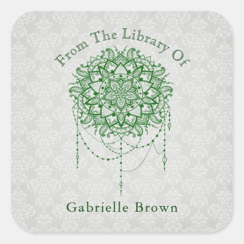 Elegant Jeweled Zen Mandala Damask Bookplate