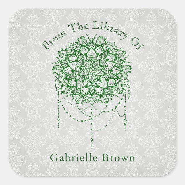 Elegant Jeweled Zen Mandala Damask Bookplate (Front)