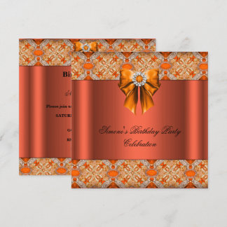 Elegant Jewelled Orange Bow Diamonds Party Invitation