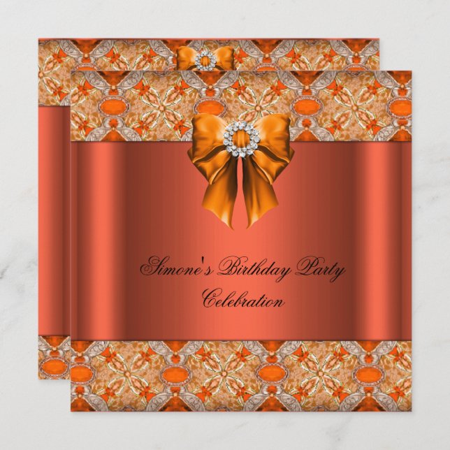 Elegant Jewelled Orange Bow Diamonds Party Invitation (Front/Back)
