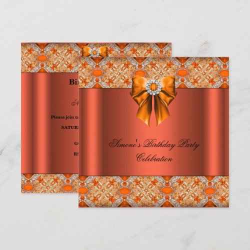 Elegant Jewelled Orange Bow Diamonds Party Announcement