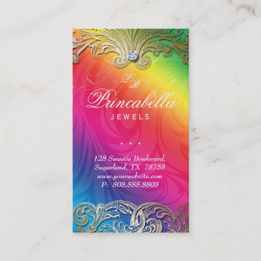 Customizable Elegant Jewelry Business Card Leaves Rainbow