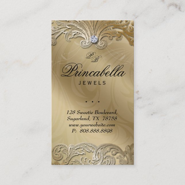 Elegant Jewelry Business Card Leaves Silver Gold (Front)