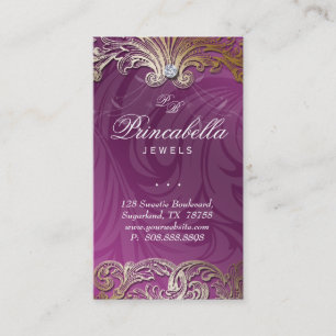 Elegant Jewelry Business Card Leaves Violet Gold