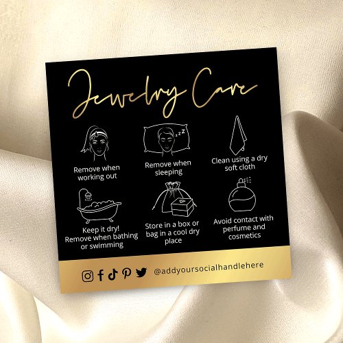 Elegant Jewelry Care Guide Black  Gold Logo Card