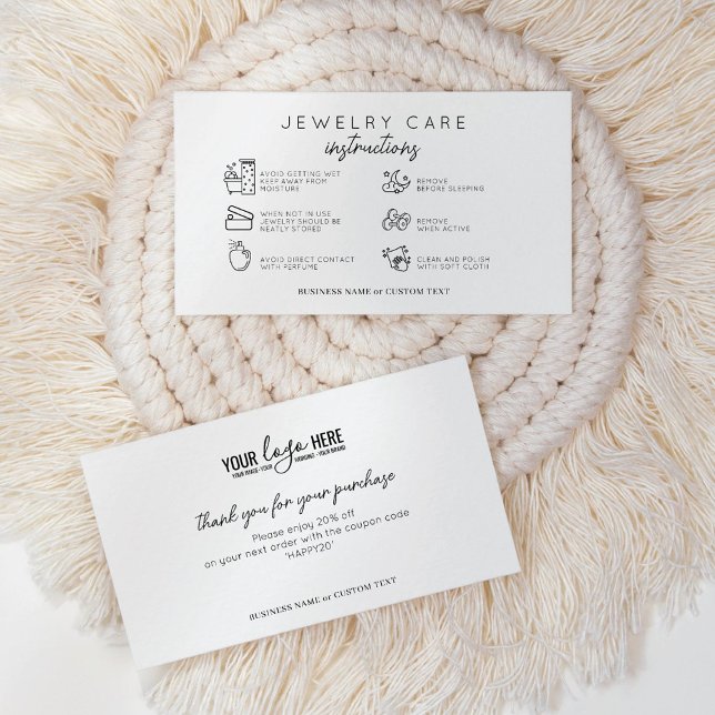 Elegant Jewelry Care Instructions Business Logo Enclosure Card (Creator Uploaded)