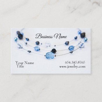 Elegant Jewelry Designer Blue Beads Business Card by lsarmentoart at Zazzle