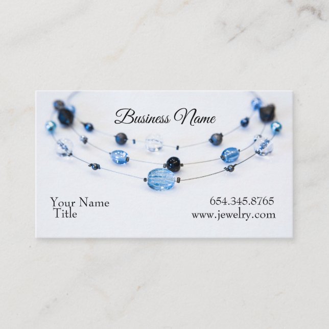 Elegant Jewelry Designer Blue Beads Business Card (Front)