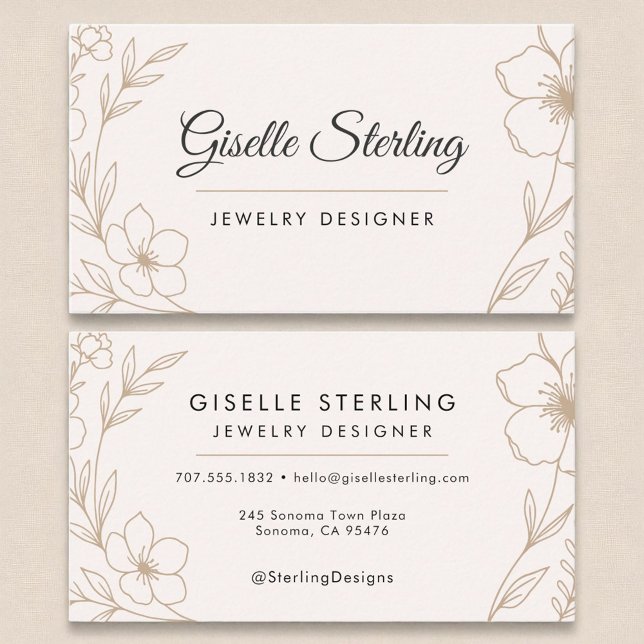 Elegant Jewelry Designer Botanical Blush Black  Business Card (Creator Uploaded)