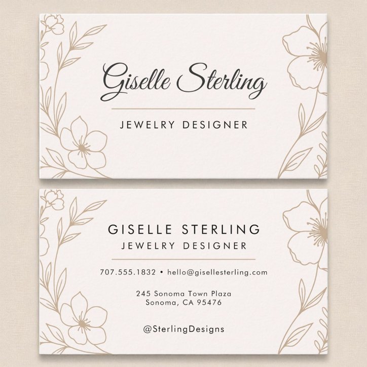 Elegant Jewelry Designer Botanical Blush Black Business Card