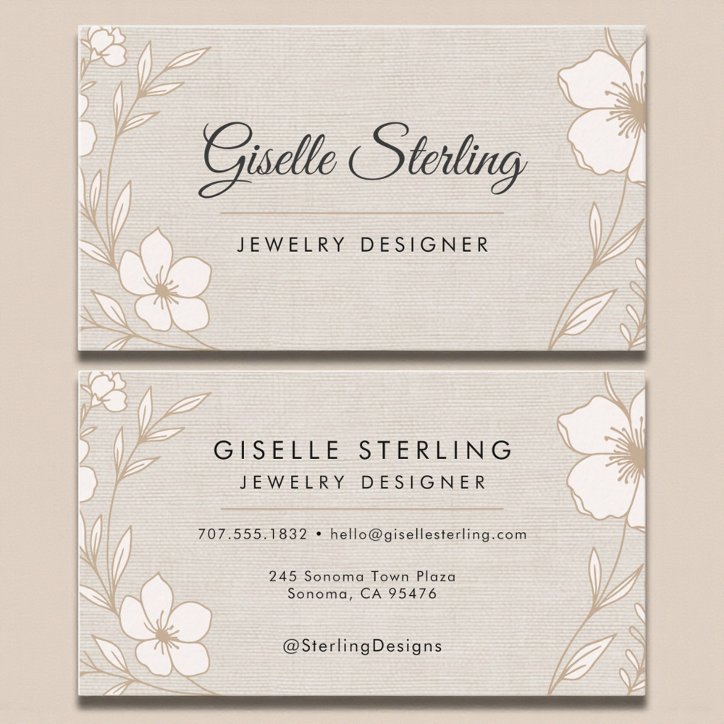 Elegant Jewelry Designer Botanical Floral Linen Business Card