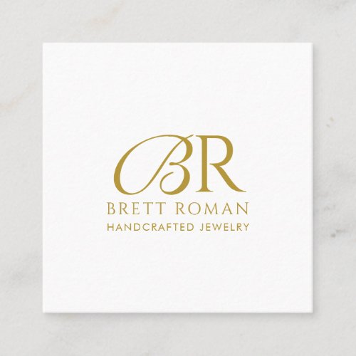 Elegant Jewelry Designer Gold Monogram Square Business Card