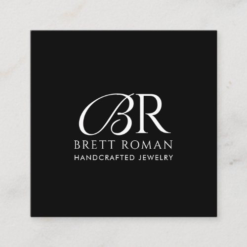 Elegant Jewelry Designer Monogram Black Square Business Card