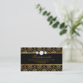 Elegant Jewelry Diamonds Gold Black Damask Business Card (Standing Front)