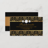 Elegant Jewelry Diamonds Gold Black Damask Business Card (Front/Back)