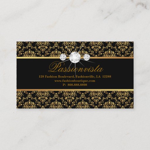 Customizable Elegant Jewelry Diamonds Gold Black Damask Business Card Template