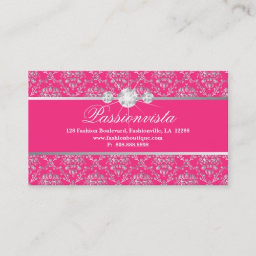 Elegant Jewelry Diamonds Silver Pink Damask Business Card Template