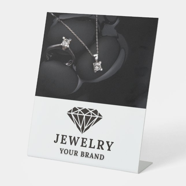 Elegant Jewelry Display Card Pedestal Sign (Front)