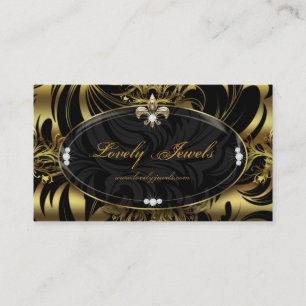 Elegant Jewelry Fashion Fleur de lis Black Gold Business Card