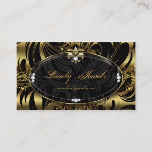 Elegant Jewelry Fashion Fleur de lis Black Gold Business Card