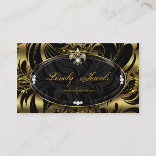 Customizable Elegant Jewelry Fashion Fleur de lis Black Gold Business Card Template