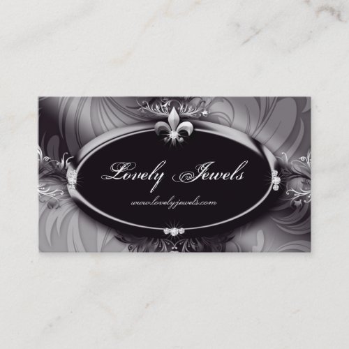 Elegant Jewelry Fashion Fleur de lis Black Silver Business Cards