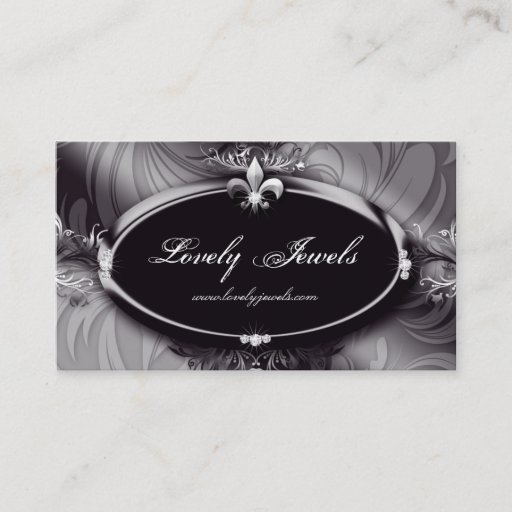 Customizable Elegant Jewelry Fashion Fleur de lis Black Silver Business Cards