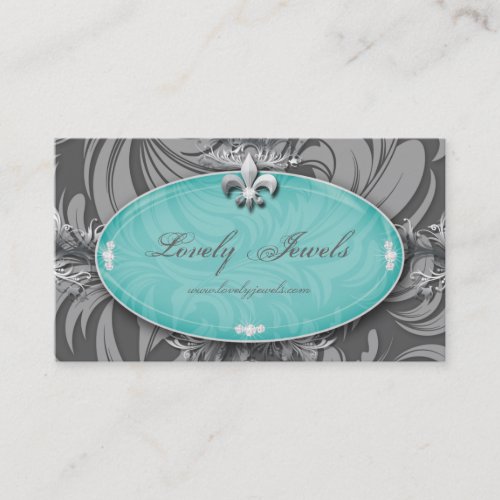 Elegant Jewelry Fashion Fleur de lis Blue Pastel Business Card