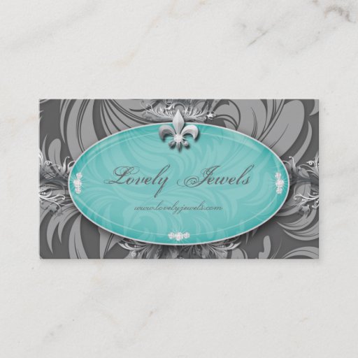 Customizable Elegant Jewelry Fashion Fleur de lis Blue Pastel Business Card