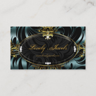 Elegant Jewelry Fashion Fleur de lis Gold Teal Business Card