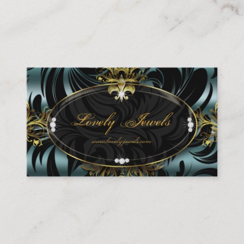 Elegant Jewelry Fashion Fleur de lis Gold Teal Business Card