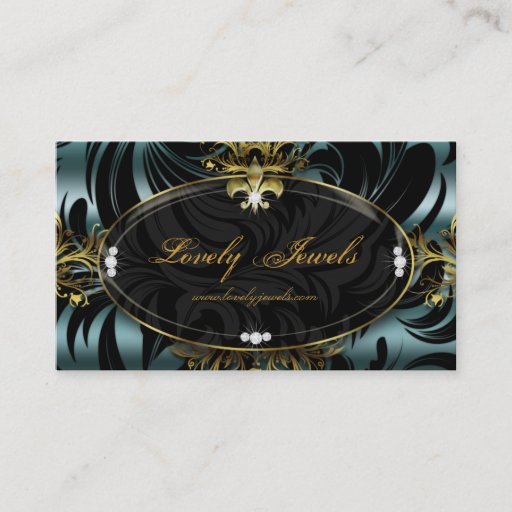 Customizable Elegant Jewelry Fashion Fleur de lis Gold Teal Business Card
