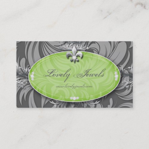Elegant Jewelry Fashion Fleur de lis Green Gray Business Card Templates