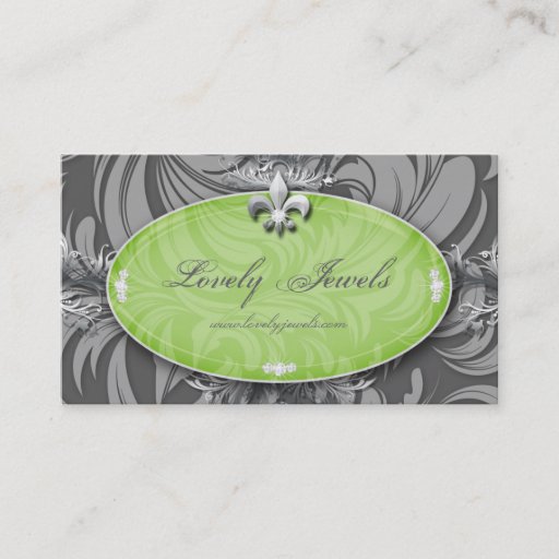 Customizable Elegant Jewelry Fashion Fleur de lis Green Gray Business Card Templates