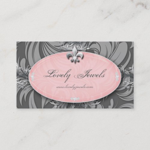 Elegant Jewelry Fashion Fleur de lis Pink Gray Business Cards