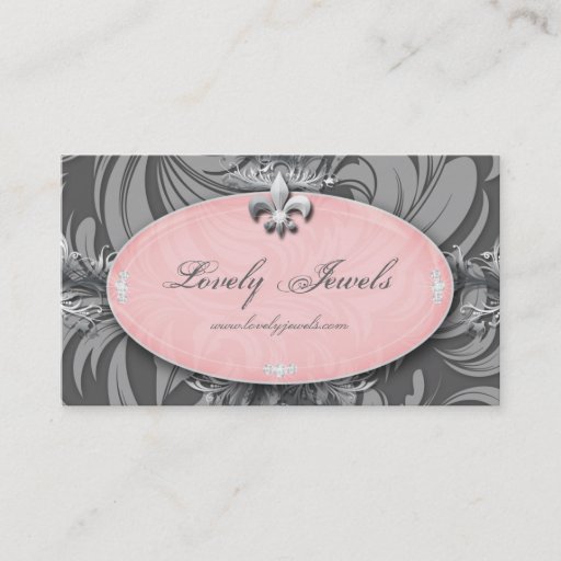 Customizable Elegant Jewelry Fashion Fleur de lis Pink Gray Business Cards