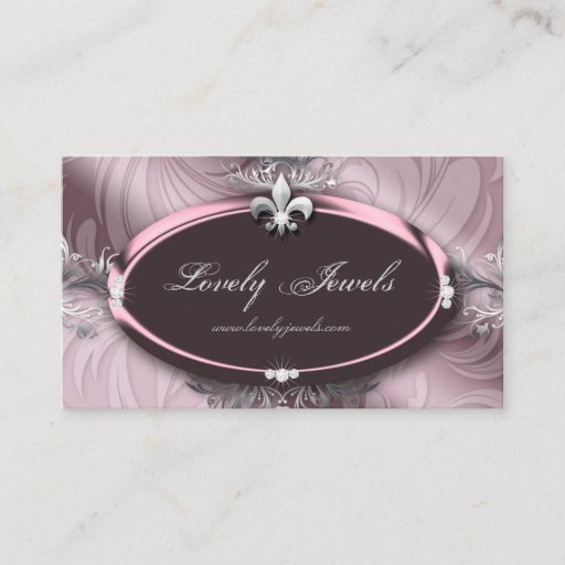 Customizable Elegant Jewelry Fashion Fleur de lis Pink Rose Business Card Templates