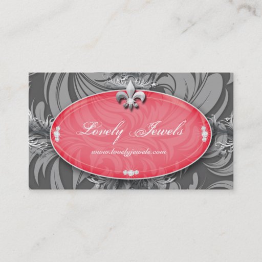 Customizable Elegant Jewelry Fashion Fleur de lis Salmon Pink Business Card Templates