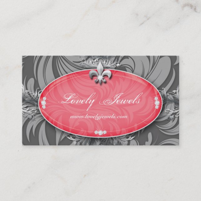 Elegant Jewelry Fashion Fleur de lis Salmon Pink Business Card (Front)
