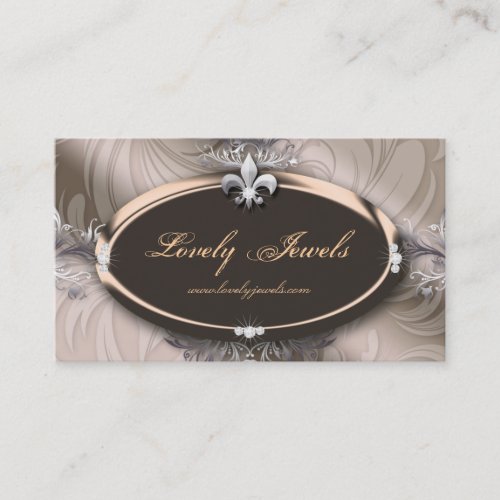 Elegant Jewelry Fashion Fleur de lis Taupe Beige Business Cards
