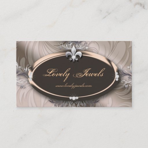 Customizable Elegant Jewelry Fashion Fleur de lis Taupe Beige Business Cards