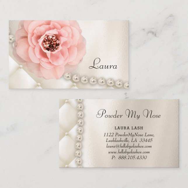 Elegant Jewelry Fashion Rose Pink Pearls Business Card (Front/Back)
