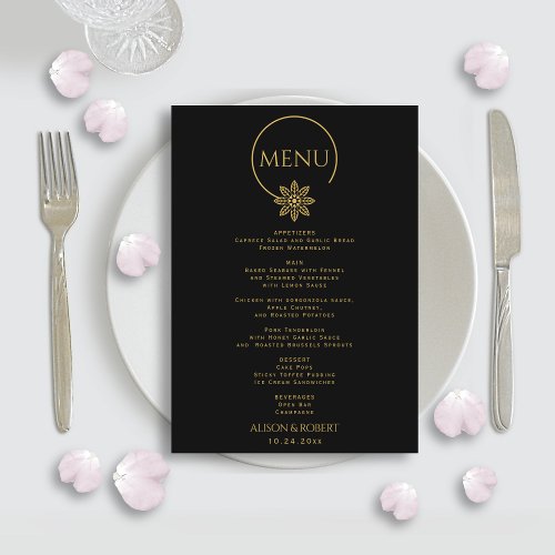 Elegant jewelry inspired frame and flower wedding menu