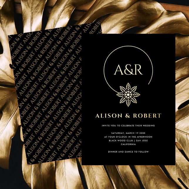 Elegant jewelry inspired frame & initials wedding foil invitation (Creator Uploaded)