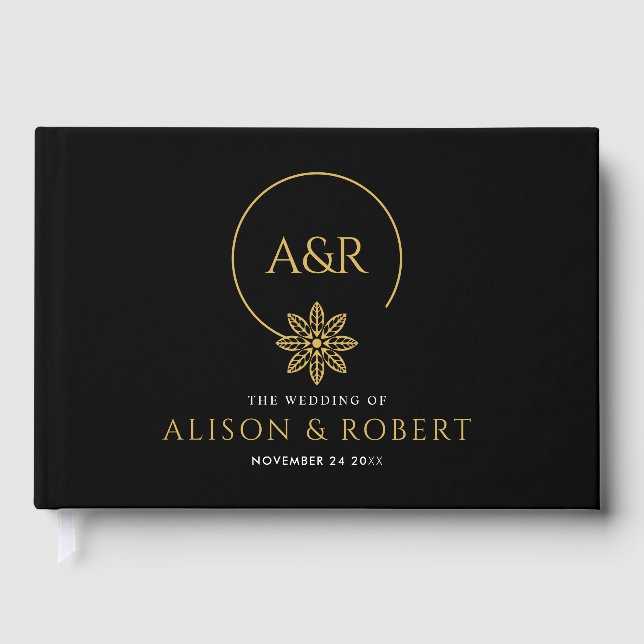 Elegant jewelry inspired frame & initials wedding guest book (Front)