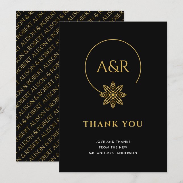 Elegant jewelry inspired frame & initials wedding thank you card (Front/Back)