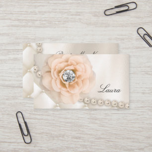 Elegant Jewelry Wedding Planner Rose Cream Pearls Business Card