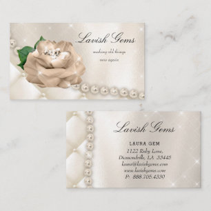 Elegant Jewelry Wedding Planner Rose Stars Pearls Business Card