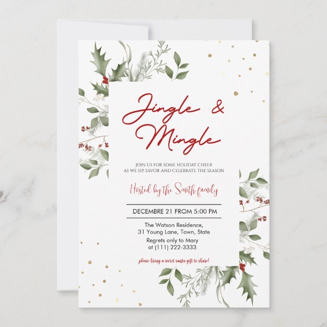Elegant Jingle & Mingle Holiday Christmas Party Invitation (Front)