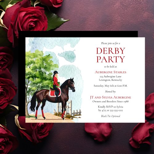 Elegant Jockey and Race Horse Derby Party Invitation